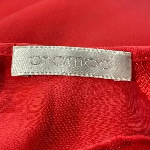 Promod Women’s Size EU 42 Red Top Lace Short Sleeves Keyhole Back Button Closure - Picture 4 of 10